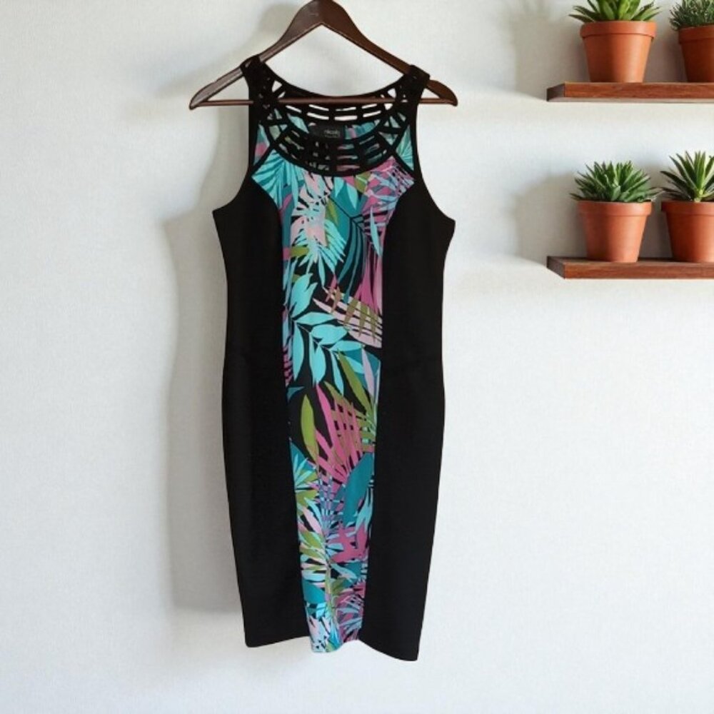 Tropical Print Black Dress